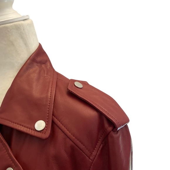 Deadwood River Biker Leather Jacket Stockholm Sweden in Burgundy Women’s Small - Picture 14 of 15